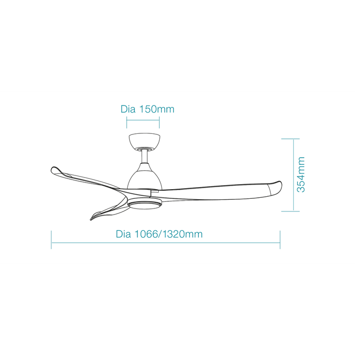 Martec Scorpion DC 52″ Smart Ceiling Fan With WIFI Remote Control + LED light - Matt White - Technical Drawing
