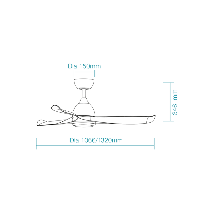 Martec Scorpion DC 42″ Smart Ceiling Fan With WIFI Remote Control - Matt Black - Technical Drawing
