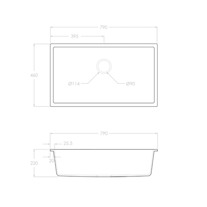 ADP Bellevue Large Rectangular Sink Matte White