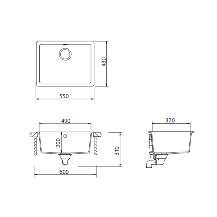 Abey Schock Quadro Large Sink Bowl - Concrete