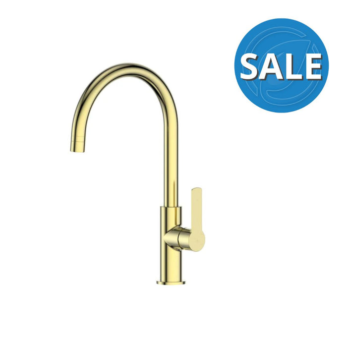 Green Astro II Gooseneck Sink Mixer Brushed Brass