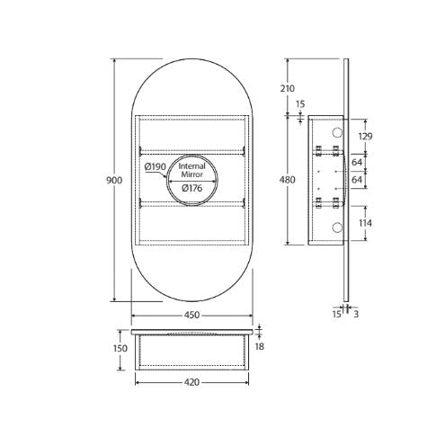 Fienza Pill Mirror Cabinet, 450 x 900mm