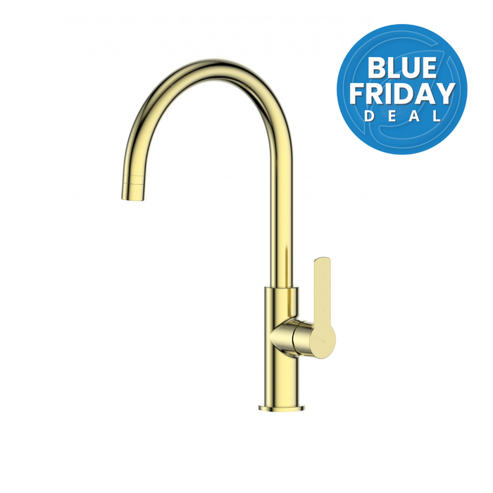 Green Astro II Gooseneck Sink Mixer Brushed Brass