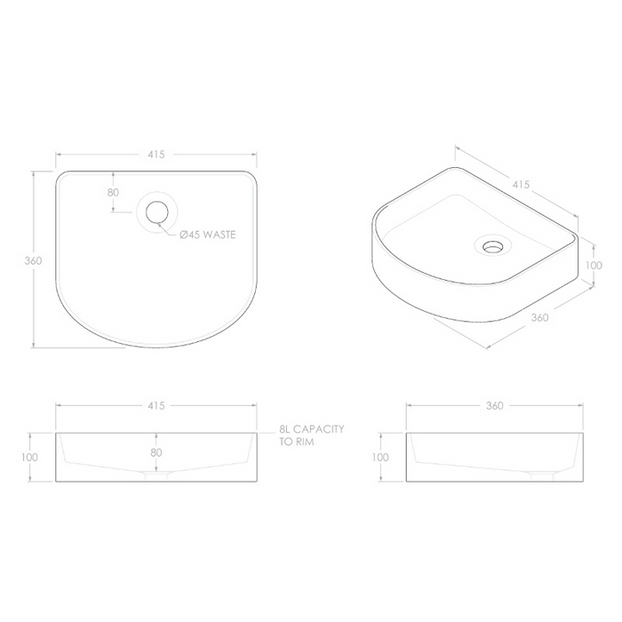 ADP Arch Smooth 415mm Above Counter Basin - Matte White