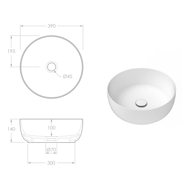 ADP Glam 390mm Round Above Counter Basin - Matte Pearl
