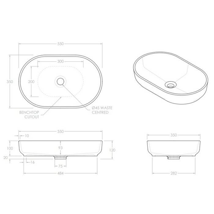 ADP Marilyn 550mm Above Counter Basin - Matte Ivory
