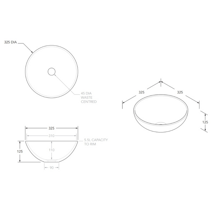 ADP Pluto Ceramic Above Counter Basin - Matte White