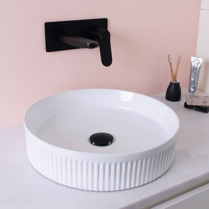 ADP Round Fluted Ceramic Above Counter Basin - Matte White