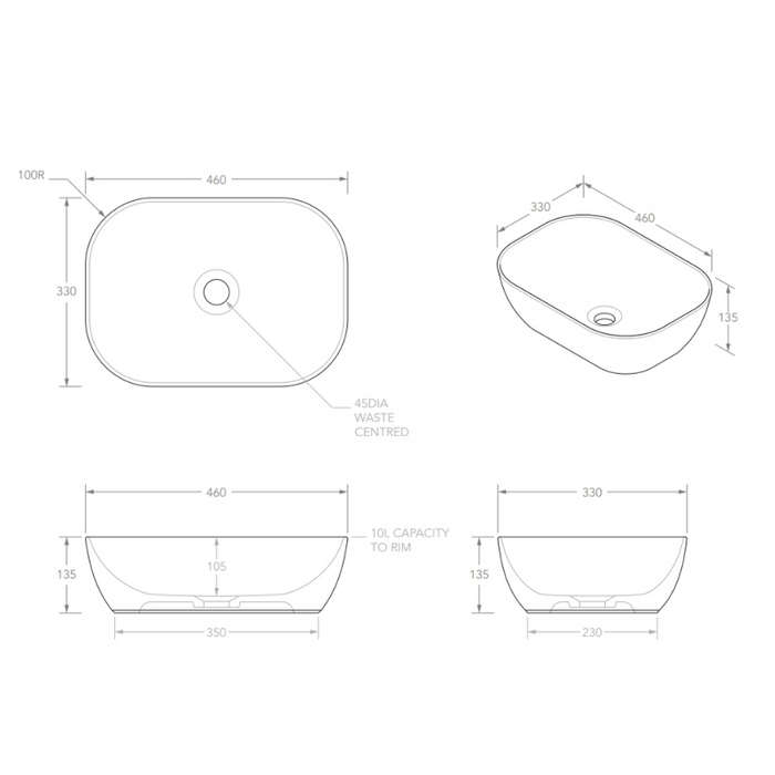 ADP Stadium 465mm Ceramic Above Counter Basin - Matte White