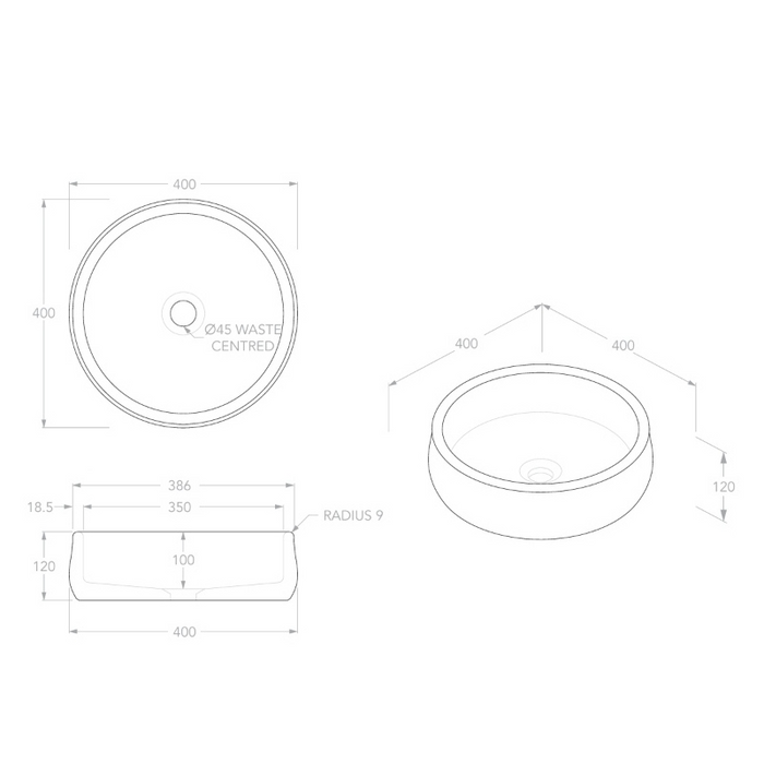 ADP Arlo 400mm Above Counter Basin - Royal Beige
