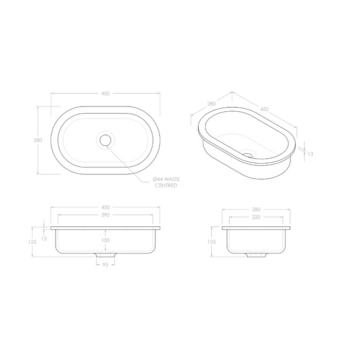 ADP Isla 450mm Solid Surface Inset Basin - White