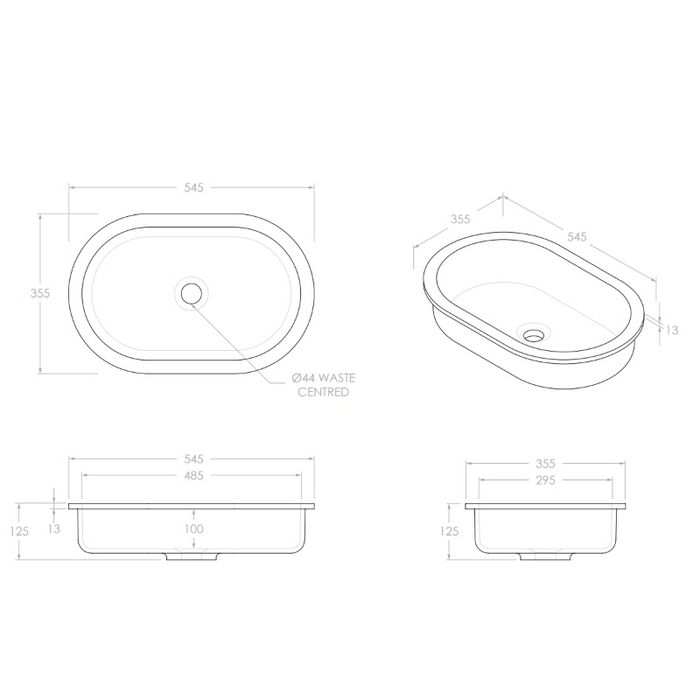ADP Mila 545mm Solid Surface Inset Basin - White