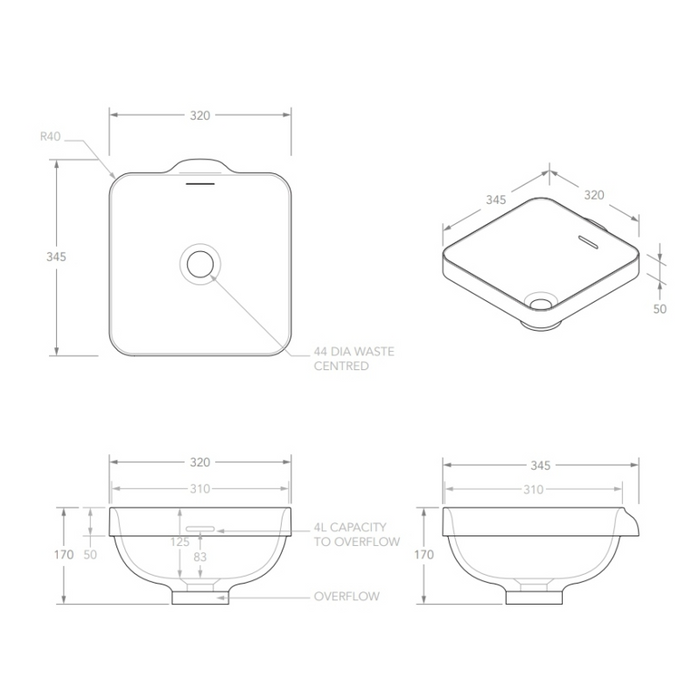 ADP Sava 322mm Solid Surface Semi-Inset Basin - White