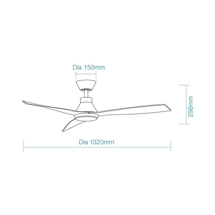 Martec Triumph DC 52″ Smart Ceiling Fan With WIFI Remote Control + LED light - Matt Black - Technical Drawing