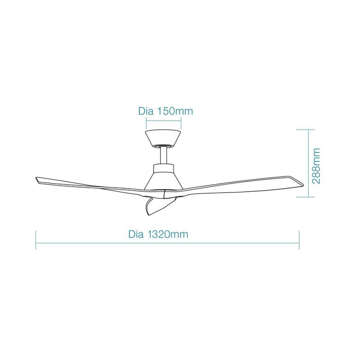 Martec Triumph DC 52″ Smart Ceiling Fan With WIFI Remote Control - Matt White - Technical Drawing