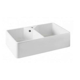 Turner Hastings Chester 800mm Double Flat Fireclay Butler Sink with Taphole and Overflow-7403-blue-leaf-bathware