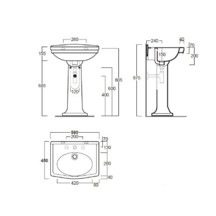 Turner Hastings Claremont 58 x 45 Basin & Pedestal-blue-leaf-bathware