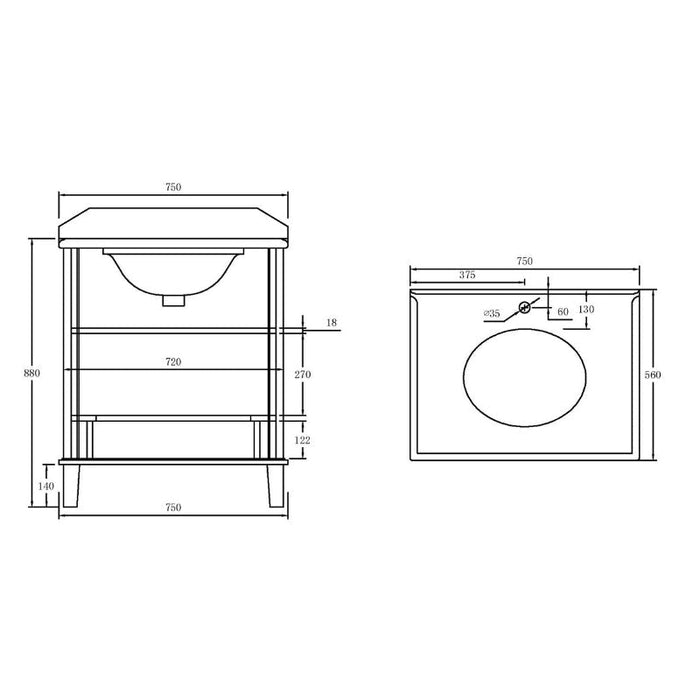 Turner Hastings Coventry 750mm White Vanity With Marble Top & Under Counter Basin-blue-leaf-bathware