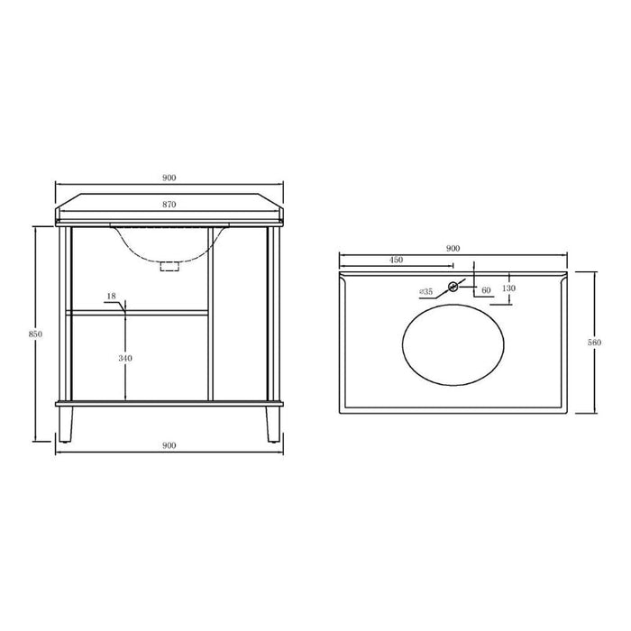 Turner Hastings Coventry 900mm White Vanity With Marble Top & Under Counter Basin-blue-leaf-bathware