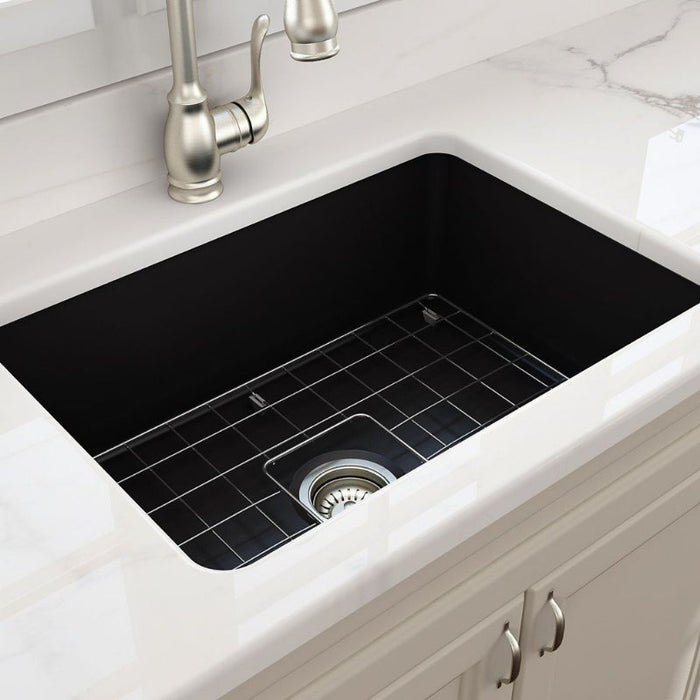 Turner Hastings Cuisine 680mm Inset / Undermount Fireclay Sink - Matte Black-CU68FS-MB-blue-leaf-bathware