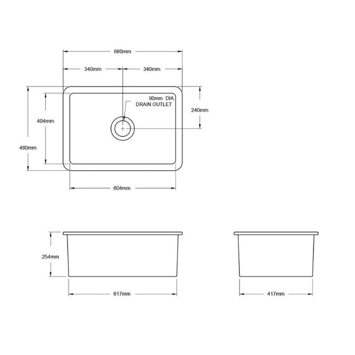 Turner Hastings Cuisine 680mm Inset / Undermount Fireclay Sink - Matte Black-CU68FS-MB-blue-leaf-bathware