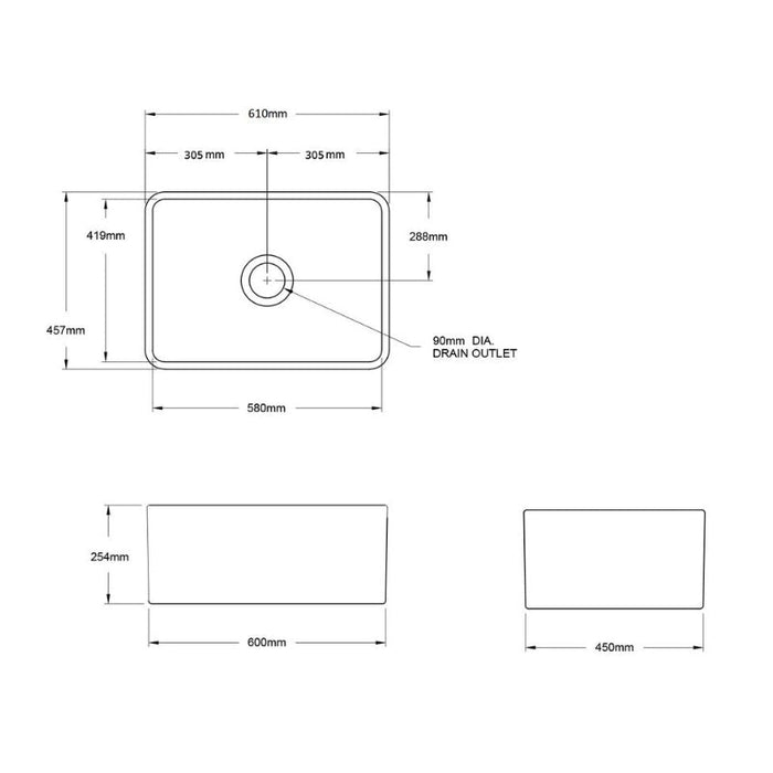 Turner Hastings Novi 600mm Fireclay Butler Sink - Matte Black-NO60FS-MB-blue-leaf-bathware