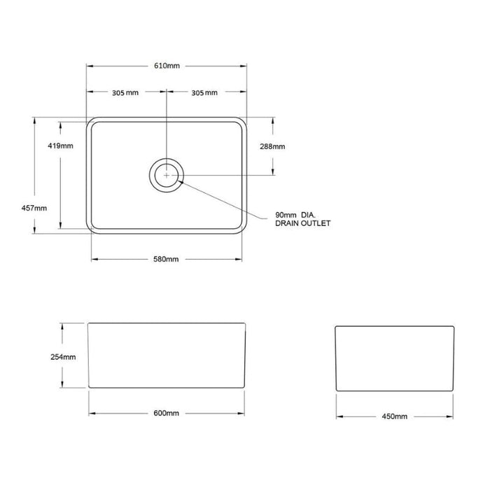 Turner Hastings Novi 600mm Fireclay Butler Sink - Matte White-NO603FS-MW-blue-leaf-bathware