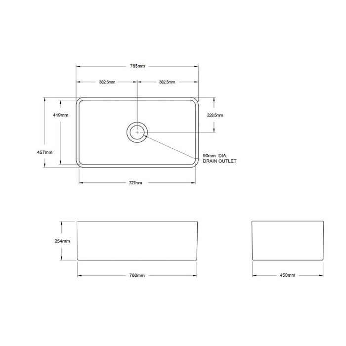 Turner Hastings Novi 750mm Fireclay Butler Sink - Matte Black-NO75FS-MB-blue-leaf-bathware