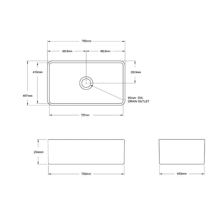 Turner Hastings Novi 750mm Fireclay Butler Sink - Matte White-NO753FS-MW-blue-leaf-bathware