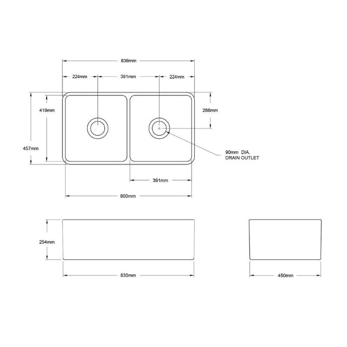 Turner Hastings Novi 850mm Fireclay Butler Sink - Matte Black-NO85FS-MB-blue-leaf-bathware