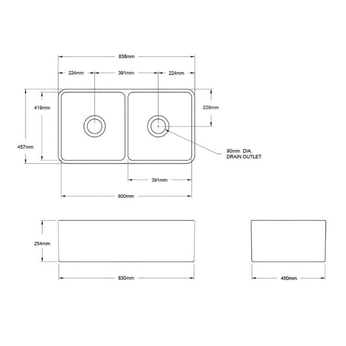 Turner Hastings Novi 850mm Fireclay Butler Sink - Matte White-NO853FS-MW-blue-leaf-bathware