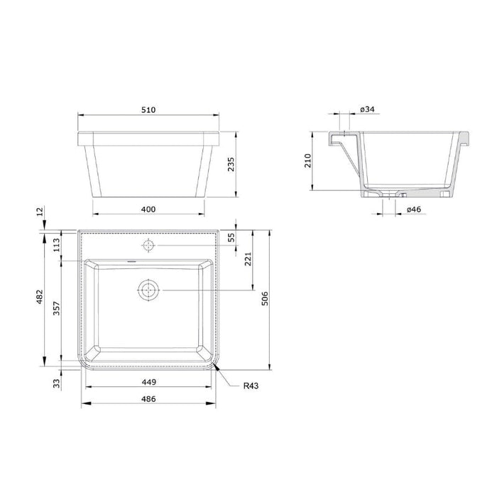 Turner Hastings Ravine 51 x 51 Fireclay Inset Sink-7410-blue-leaf-bathware