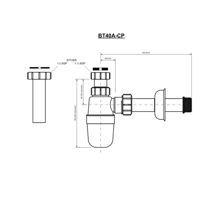 Abey Reseal Adjustable Bottle Trap