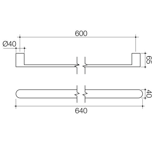 Caroma Urbane II Heated Towel Rail Horizontal Technical Drawing