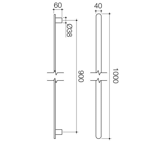 Caroma Urbane II Heated Towel Rail Vertical Technical Drawing