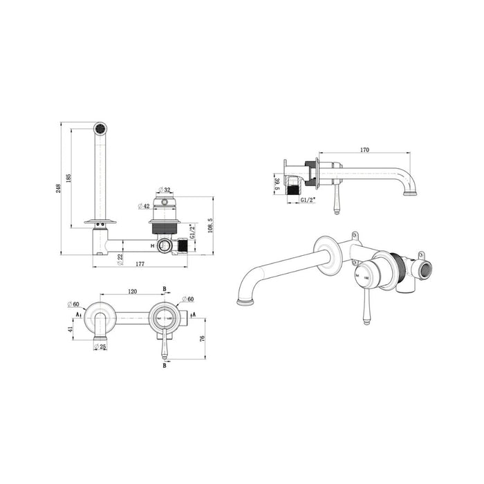 Bellavista Mica Heritage Wall-Spout Combo - French Gold - TRIM KIT ONLY