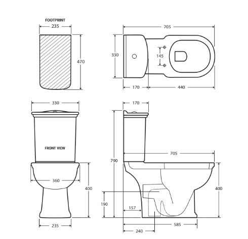 Fienza RAK Washington White Close-Coupled Toilet Suite, Alpine White with S-Trap 240