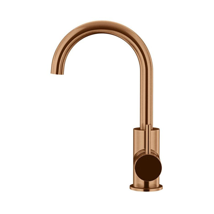 Meir Round Gooseneck Basin Mixer with Cold Start - Lustre Bronze-blue-leaf-bathware