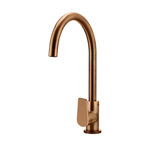 Meir Round Gooseneck Kitchen Mixer Tap with Paddle Handle - Lustre Bronze-blue-leaf-bathware