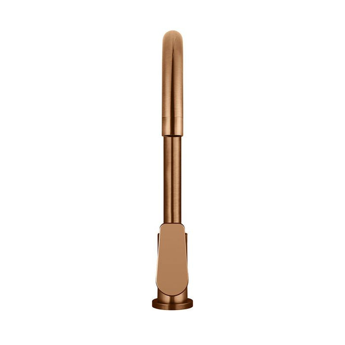 Meir Round Gooseneck Kitchen Mixer Tap with Paddle Handle - Lustre Bronze-blue-leaf-bathware