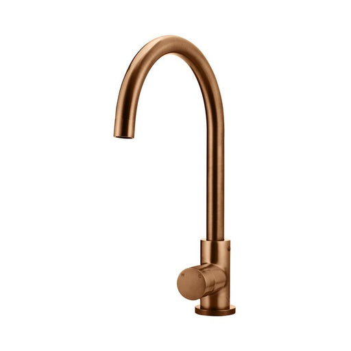 Meir Round Gooseneck Kitchen Mixer Tap with Pinless Handle - Lustre Bronze-blue-leaf-bathware