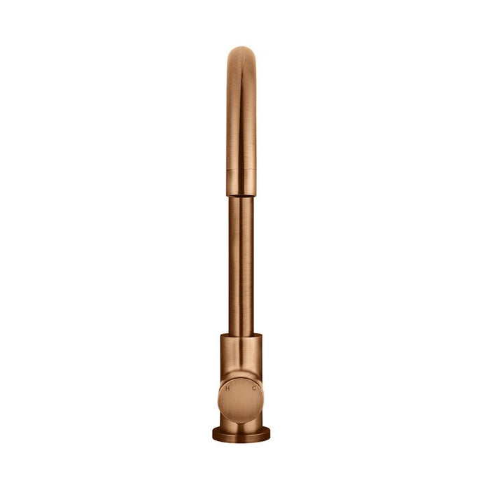 Meir Round Gooseneck Kitchen Mixer Tap with Pinless Handle - Lustre Bronze-blue-leaf-bathware
