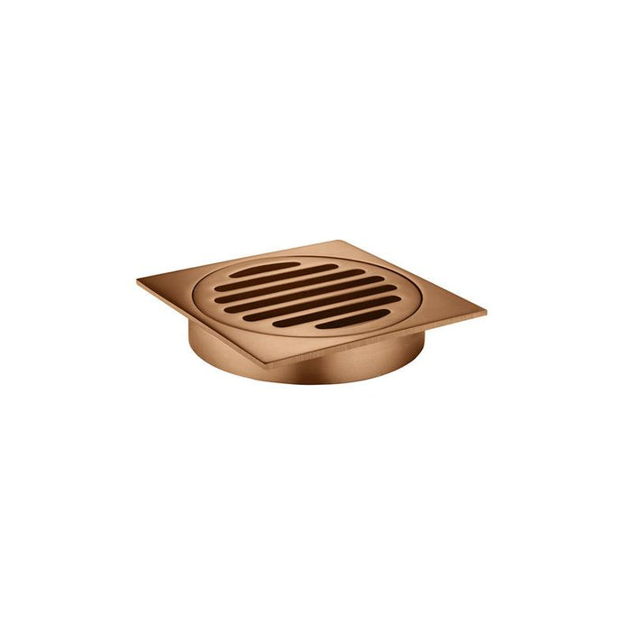 Meir Square Floor Grate Shower Drain 100mm outlet - Lustre Bronze-blue-leaf-bathware