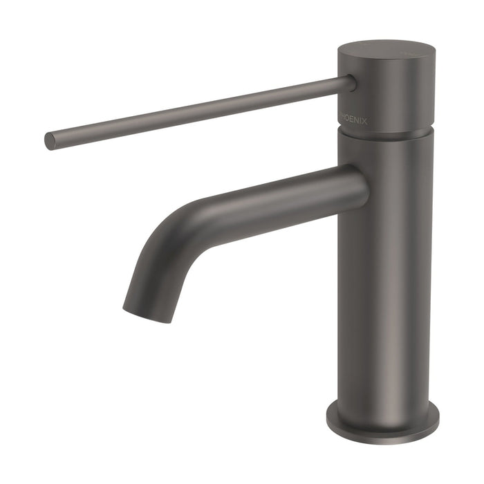 Phoenix Vivid Slimline Basin Mixer Curved Outlet with Extended Lever - Gun Metal