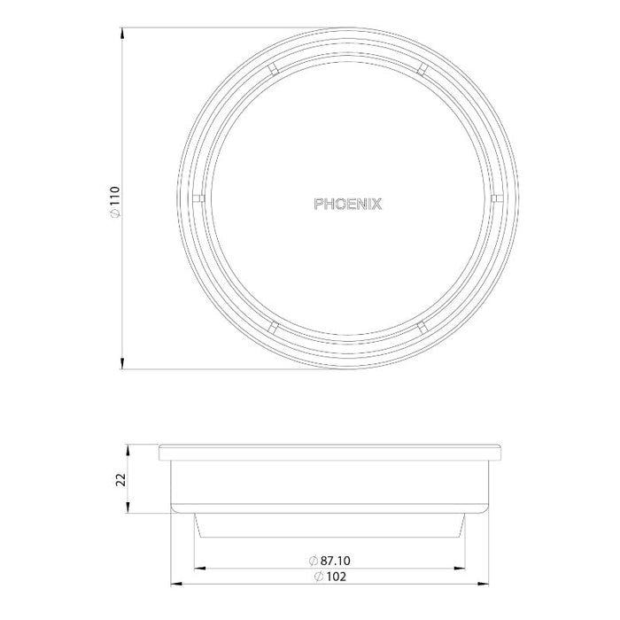 Phoenix Point Drain Round 100mm Outlet 90mm - Stainless Steel