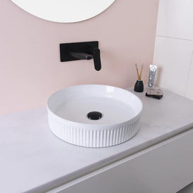 ADP Round Fluted Gloss White Ceramic Above Counter Basin-TOPCRFL405GW-blue-leaf-bathware