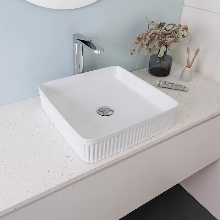 ADP Square Fluted Gloss White Ceramic Above Counter Basin
