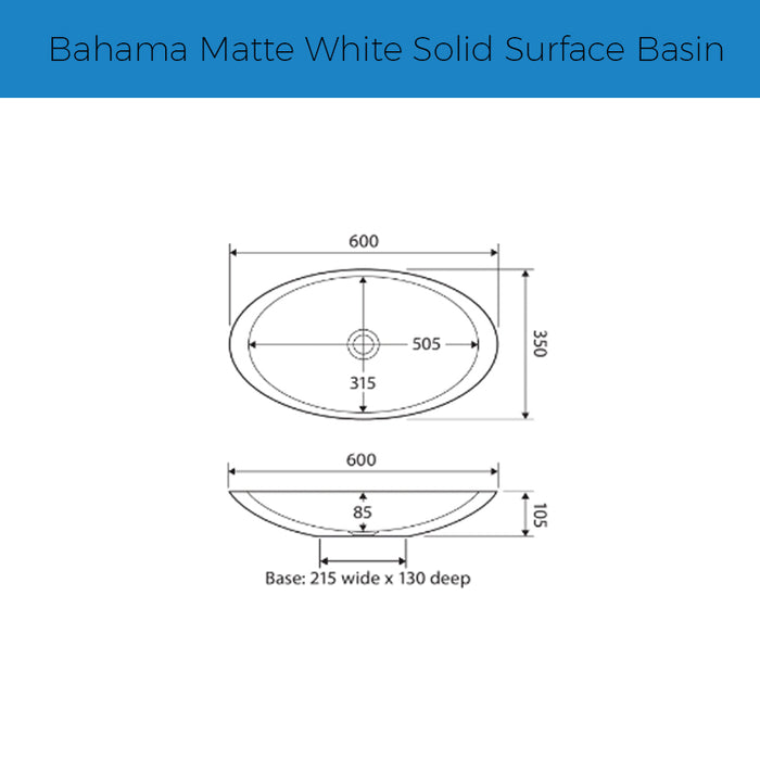 Fienza Bahama Matte White Solid Surface Basin