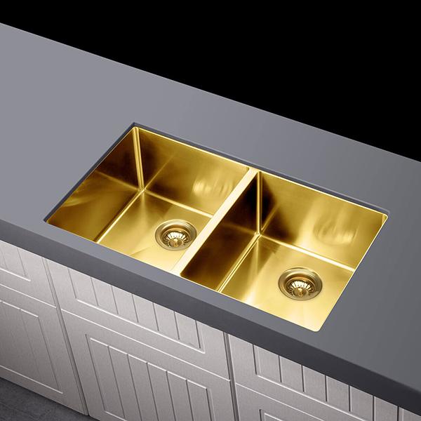 Meir Double Bowl Kitchen Sink 760mm - Brushed Bronze Gold