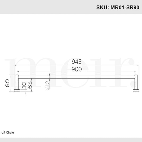 Meir Round Single Towel Rail 900mm - Matte Black